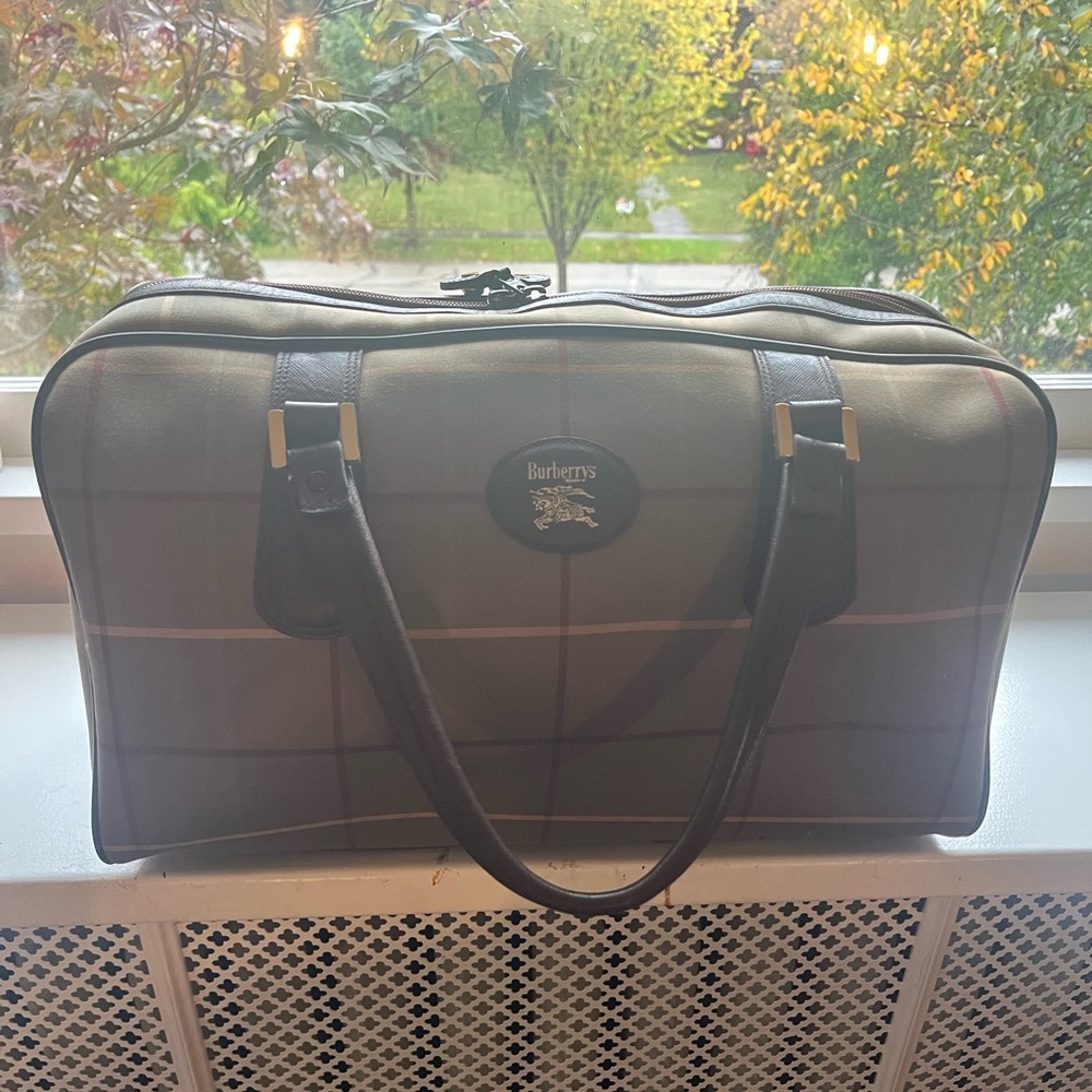 Burberry Checkered Tan And Leather Boston Bag